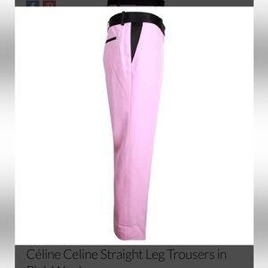 Celine Pink/Black Wool satin Tux Pnl pants in excellent condition AUTHENTIC